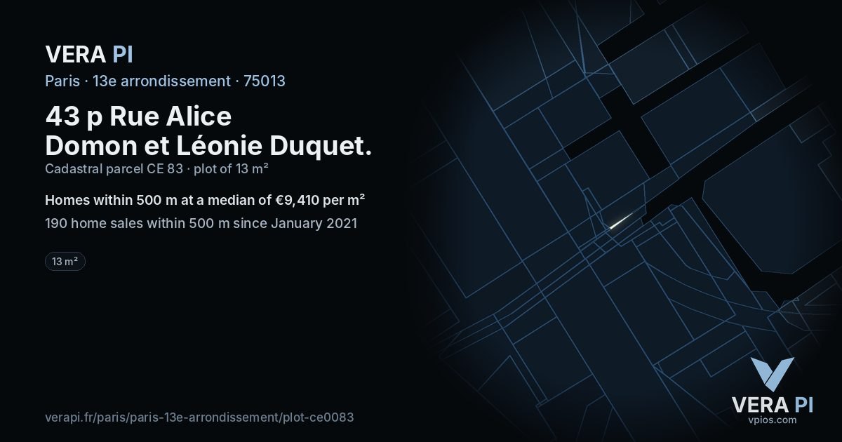 43 p Rue Alice Domon et Léonie Duquet, 13e arrondissement at night – the plot lit, the parcels around coloured by the prices near them