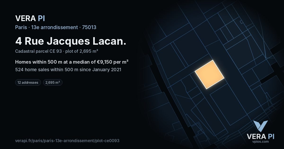 4 Rue Jacques Lacan, 13e arrondissement at night – the plot lit, the parcels around coloured by the prices near them
