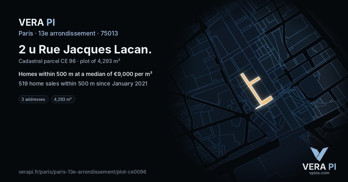2 u Rue Jacques Lacan, 13e arrondissement at night – the plot lit, the parcels around coloured by the prices near them