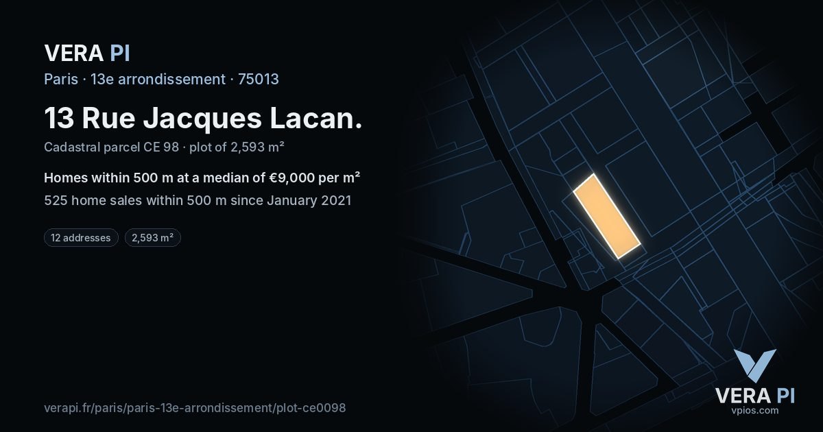 13 Rue Jacques Lacan, 13e arrondissement at night – the plot lit, the parcels around coloured by the prices near them