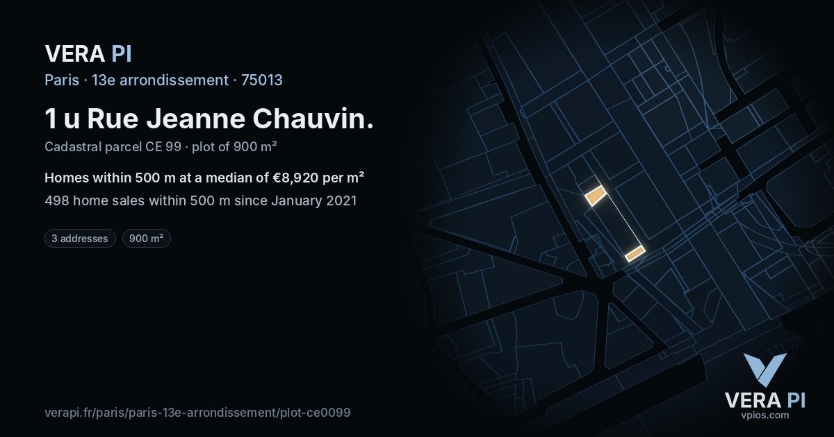 1 u Rue Jeanne Chauvin, 13e arrondissement at night – the plot lit, the parcels around coloured by the prices near them