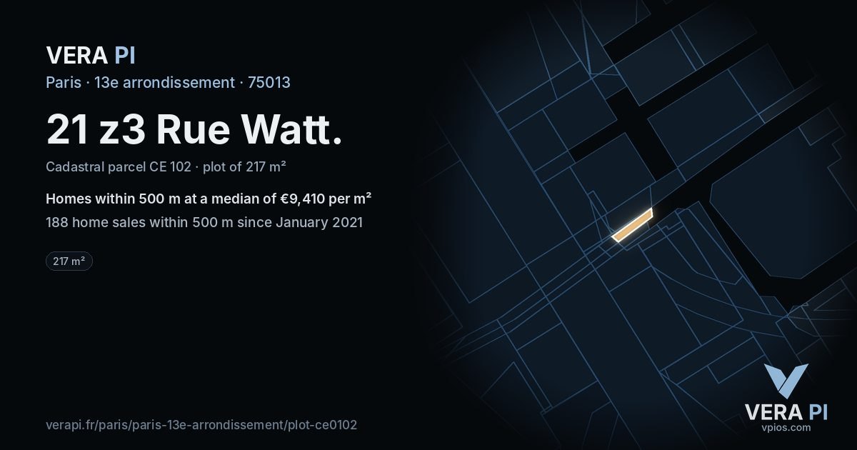 21 z3 Rue Watt, 13e arrondissement at night – the plot lit, the parcels around coloured by the prices near them