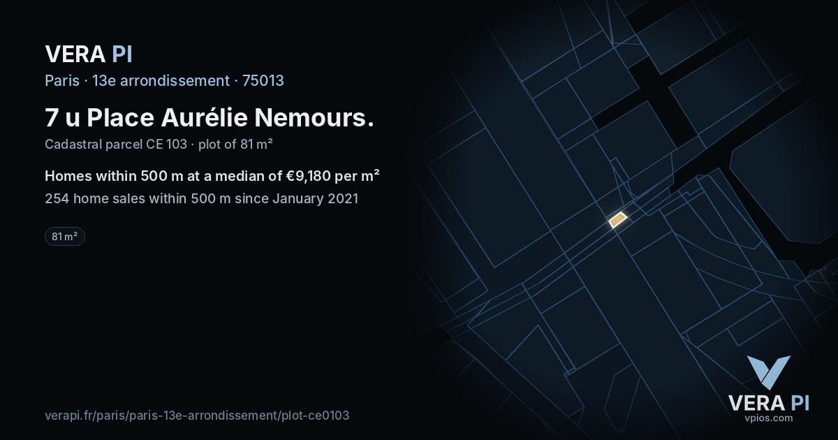 7 u Place Aurélie Nemours, 13e arrondissement at night – the plot lit, the parcels around coloured by the prices near them