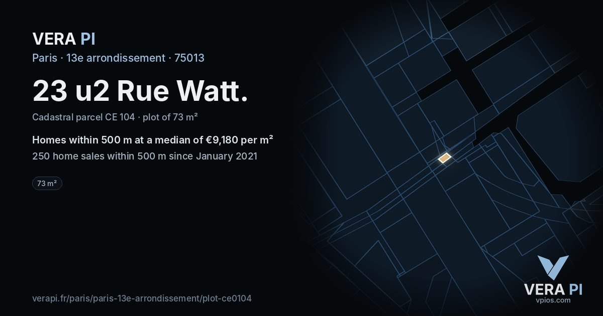 23 u2 Rue Watt, 13e arrondissement at night – the plot lit, the parcels around coloured by the prices near them