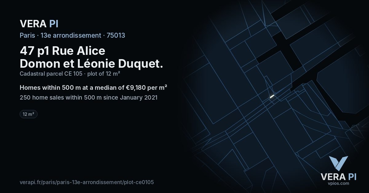 47 p1 Rue Alice Domon et Léonie Duquet, 13e arrondissement at night – the plot lit, the parcels around coloured by the prices near them