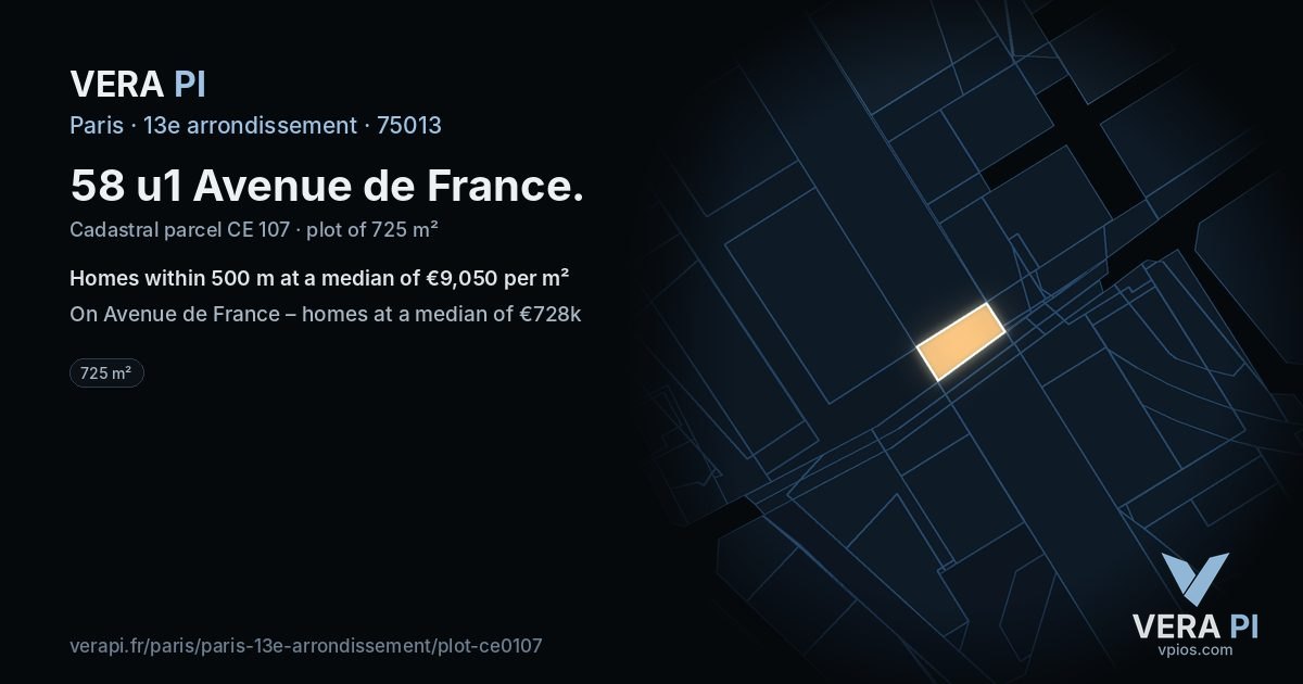 58 u1 Avenue de France, 13e arrondissement at night – the plot lit, the parcels around coloured by the prices near them