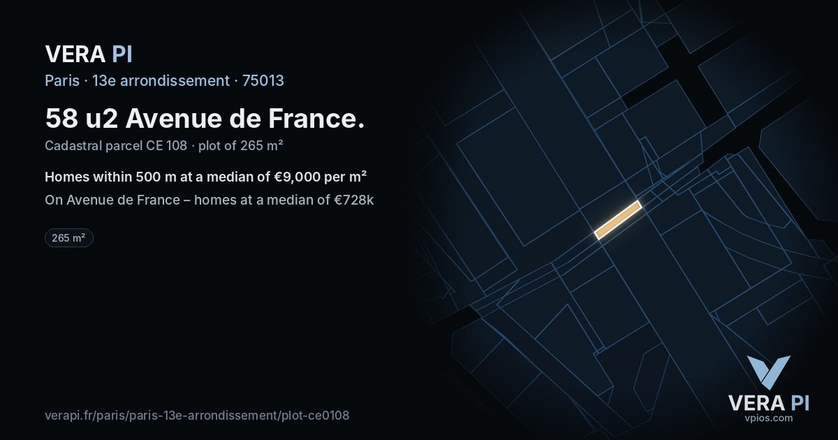 58 u2 Avenue de France, 13e arrondissement at night – the plot lit, the parcels around coloured by the prices near them