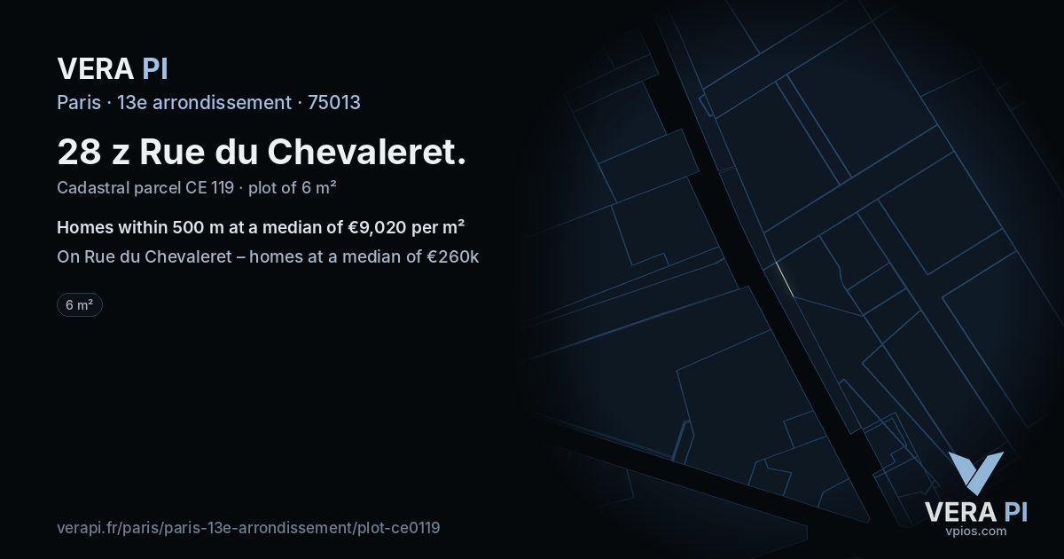 28 z Rue du Chevaleret, 13e arrondissement at night – the plot lit, the parcels around coloured by the prices near them
