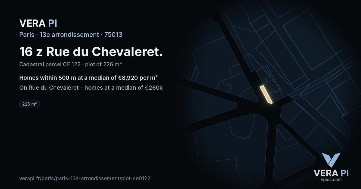 16 z Rue du Chevaleret, 13e arrondissement at night – the plot lit, the parcels around coloured by the prices near them