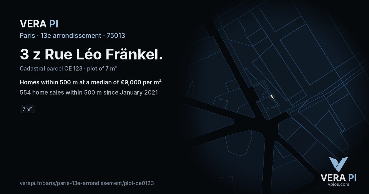 3 z Rue Léo Fränkel, 13e arrondissement at night – the plot lit, the parcels around coloured by the prices near them