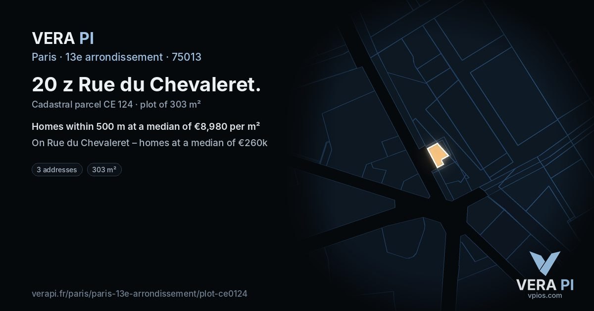 20 z Rue du Chevaleret, 13e arrondissement at night – the plot lit, the parcels around coloured by the prices near them