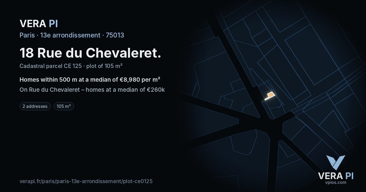 18 Rue du Chevaleret, 13e arrondissement at night – the plot lit, the parcels around coloured by the prices near them