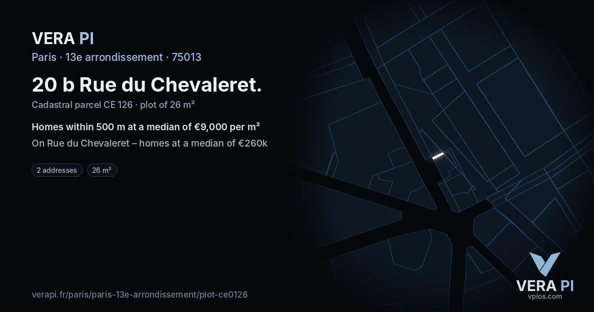 20 b Rue du Chevaleret, 13e arrondissement at night – the plot lit, the parcels around coloured by the prices near them