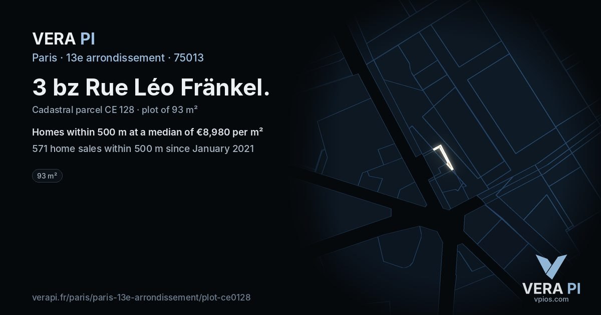 3 bz Rue Léo Fränkel, 13e arrondissement at night – the plot lit, the parcels around coloured by the prices near them
