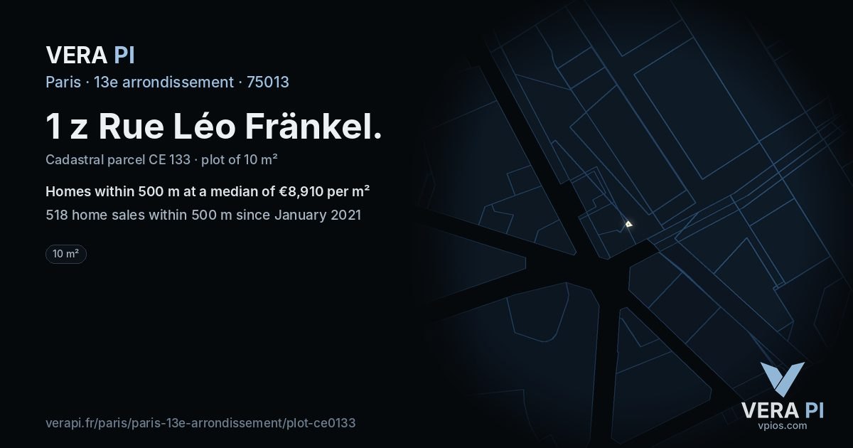 1 z Rue Léo Fränkel, 13e arrondissement at night – the plot lit, the parcels around coloured by the prices near them