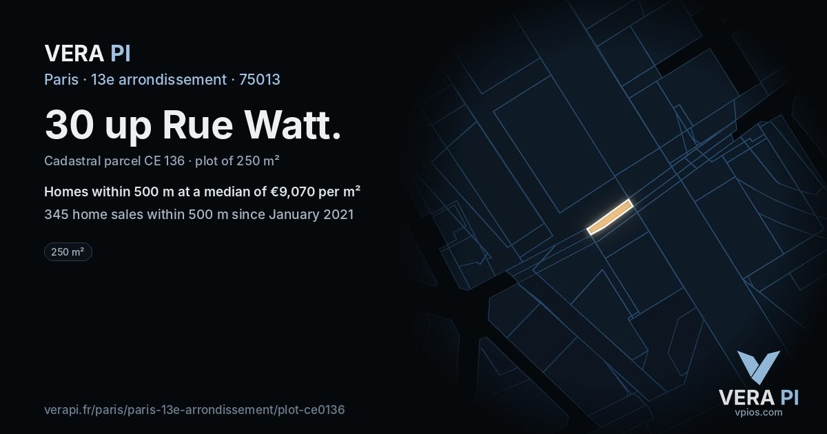 30 up Rue Watt, 13e arrondissement at night – the plot lit, the parcels around coloured by the prices near them