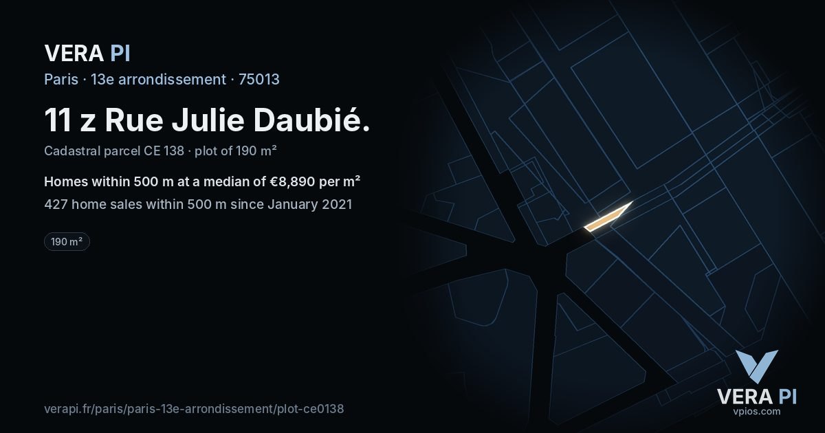 11 z Rue Julie Daubié, 13e arrondissement at night – the plot lit, the parcels around coloured by the prices near them