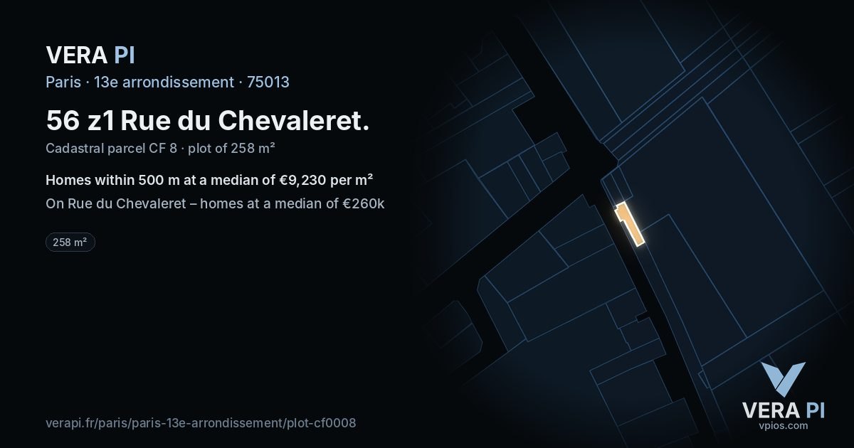 56 z1 Rue du Chevaleret, 13e arrondissement at night – the plot lit, the parcels around coloured by the prices near them