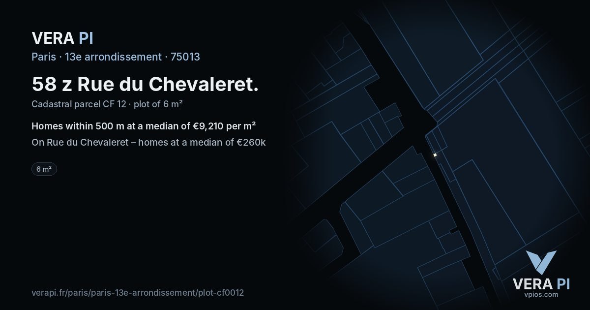 58 z Rue du Chevaleret, 13e arrondissement at night – the plot lit, the parcels around coloured by the prices near them
