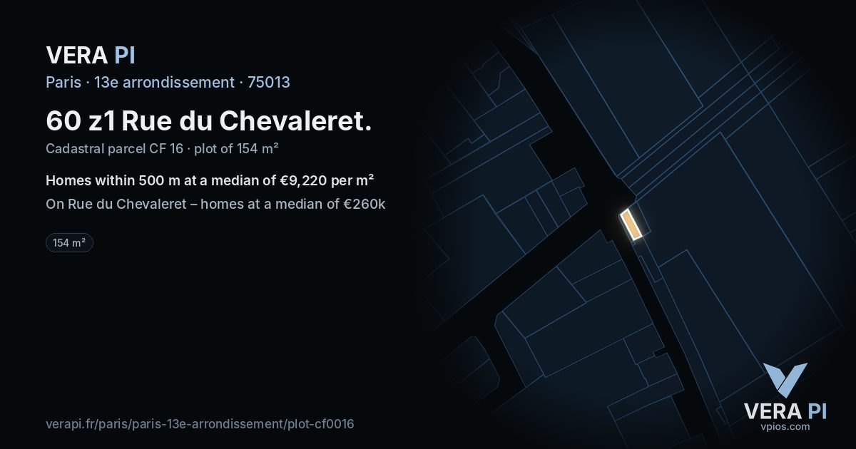 60 z1 Rue du Chevaleret, 13e arrondissement at night – the plot lit, the parcels around coloured by the prices near them