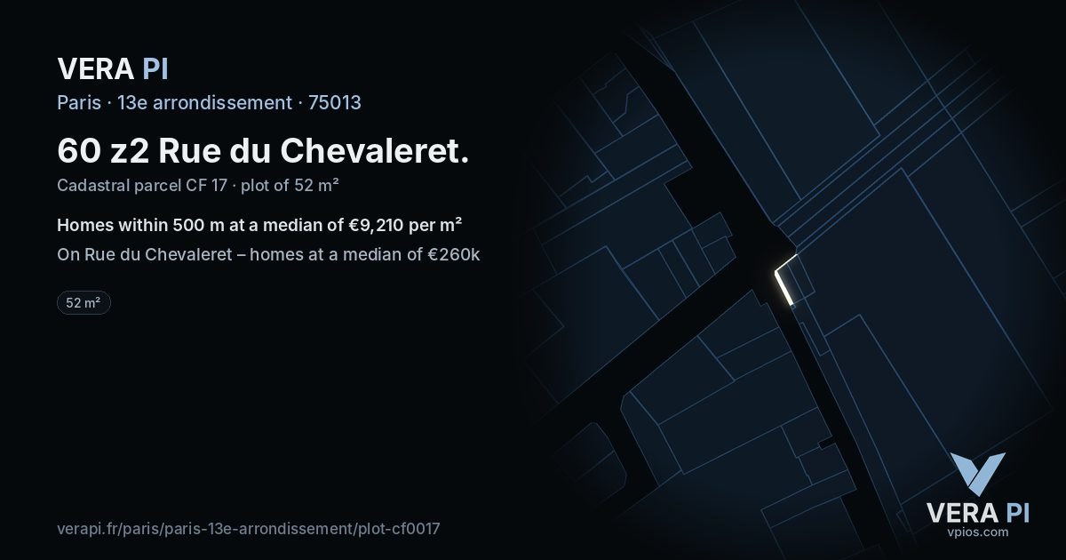 60 z2 Rue du Chevaleret, 13e arrondissement at night – the plot lit, the parcels around coloured by the prices near them