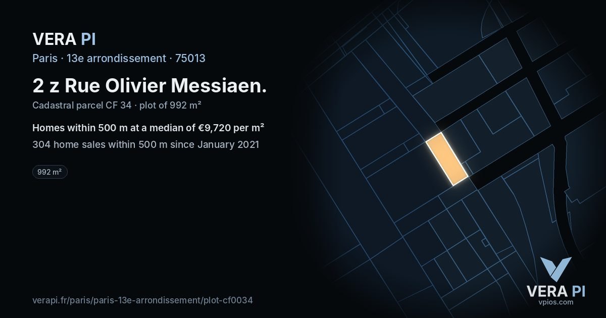 2 z Rue Olivier Messiaen, 13e arrondissement at night – the plot lit, the parcels around coloured by the prices near them