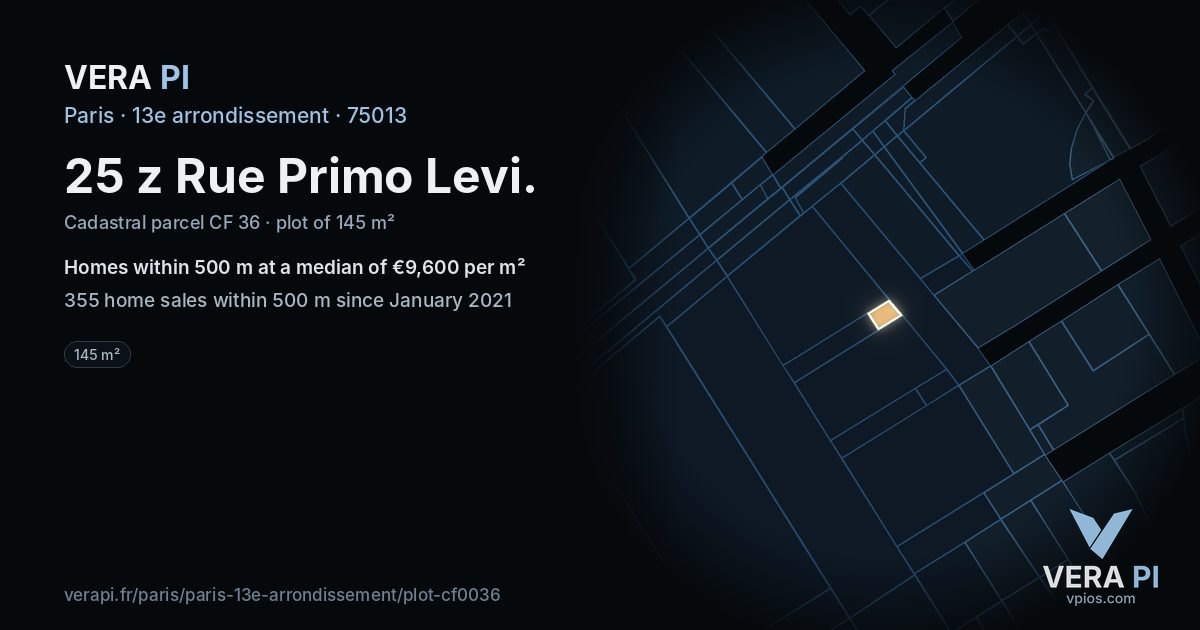 25 z Rue Primo Levi, 13e arrondissement at night – the plot lit, the parcels around coloured by the prices near them