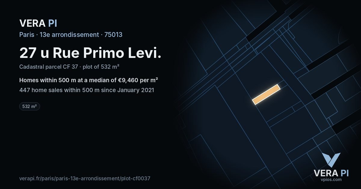27 u Rue Primo Levi, 13e arrondissement at night – the plot lit, the parcels around coloured by the prices near them