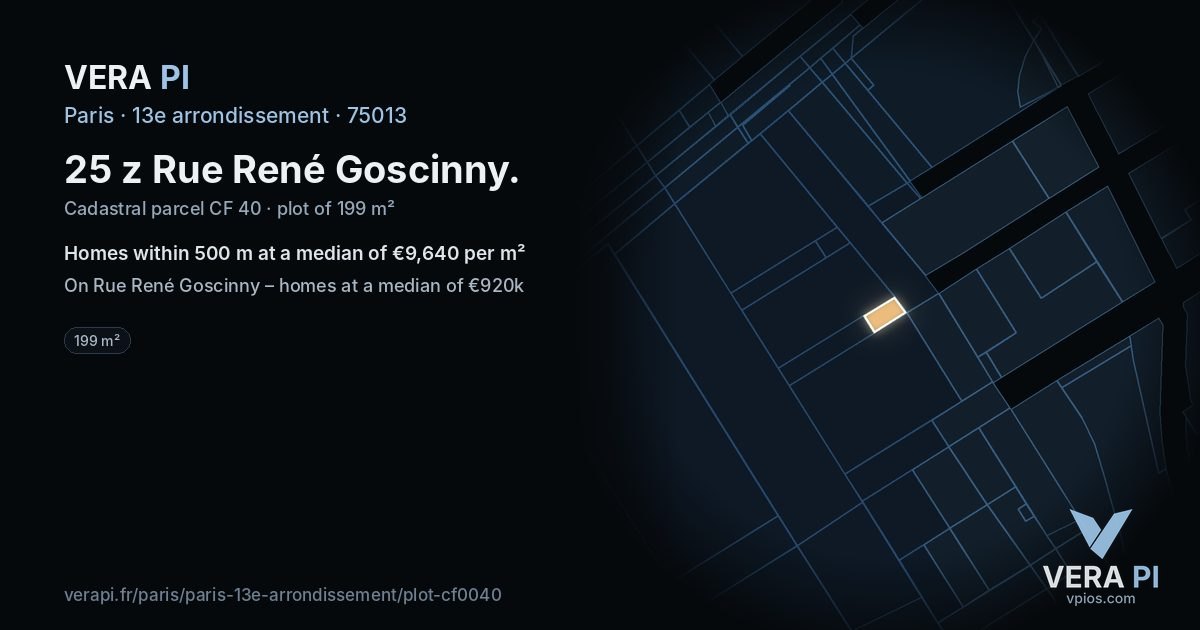 25 z Rue René Goscinny, 13e arrondissement at night – the plot lit, the parcels around coloured by the prices near them