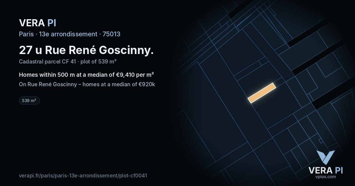 27 u Rue René Goscinny, 13e arrondissement at night – the plot lit, the parcels around coloured by the prices near them