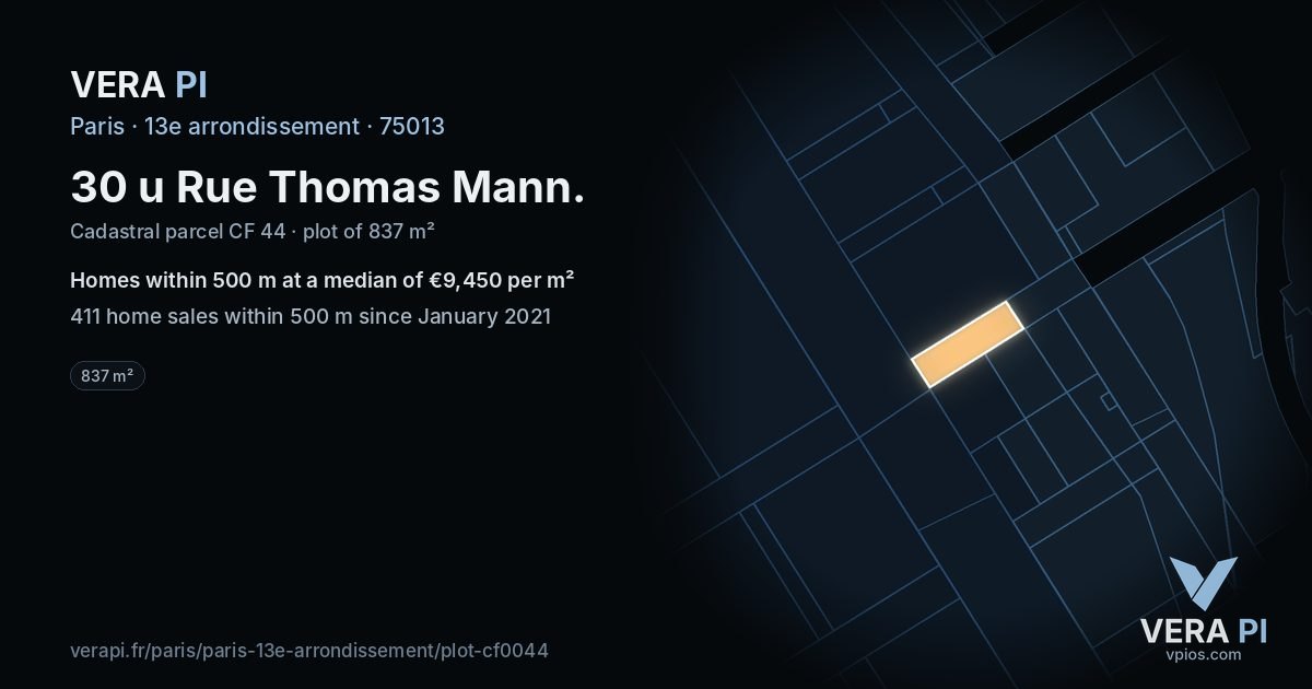 30 u Rue Thomas Mann, 13e arrondissement at night – the plot lit, the parcels around coloured by the prices near them