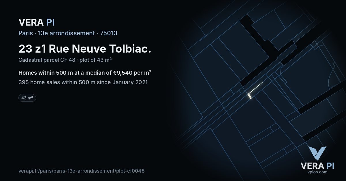 23 z1 Rue Neuve Tolbiac, 13e arrondissement at night – the plot lit, the parcels around coloured by the prices near them