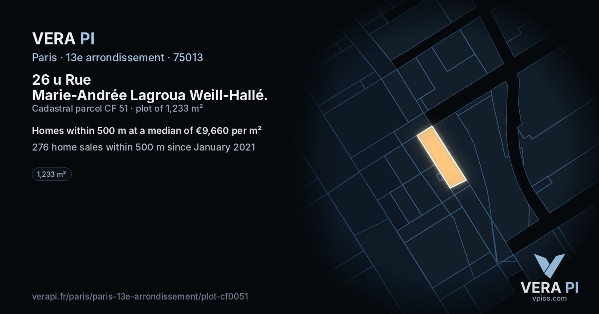 26 u Rue Marie-Andrée Lagroua Weill-Hallé, 13e arrondissement at night – the plot lit, the parcels around coloured by the prices near them