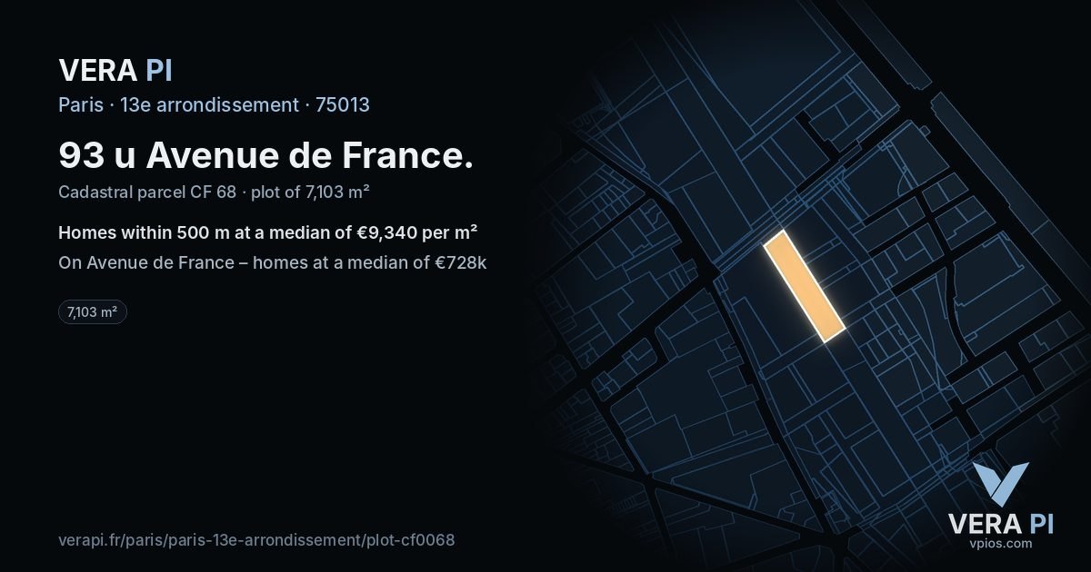 93 u Avenue de France, 13e arrondissement at night – the plot lit, the parcels around coloured by the prices near them