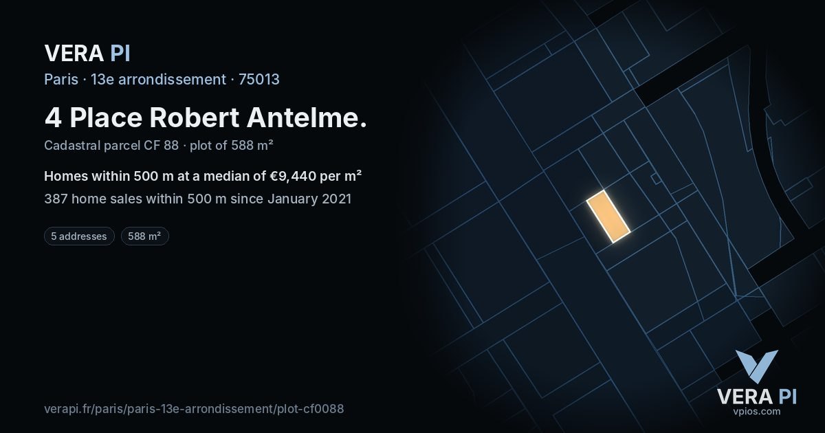 4 Place Robert Antelme, 13e arrondissement at night – the plot lit, the parcels around coloured by the prices near them
