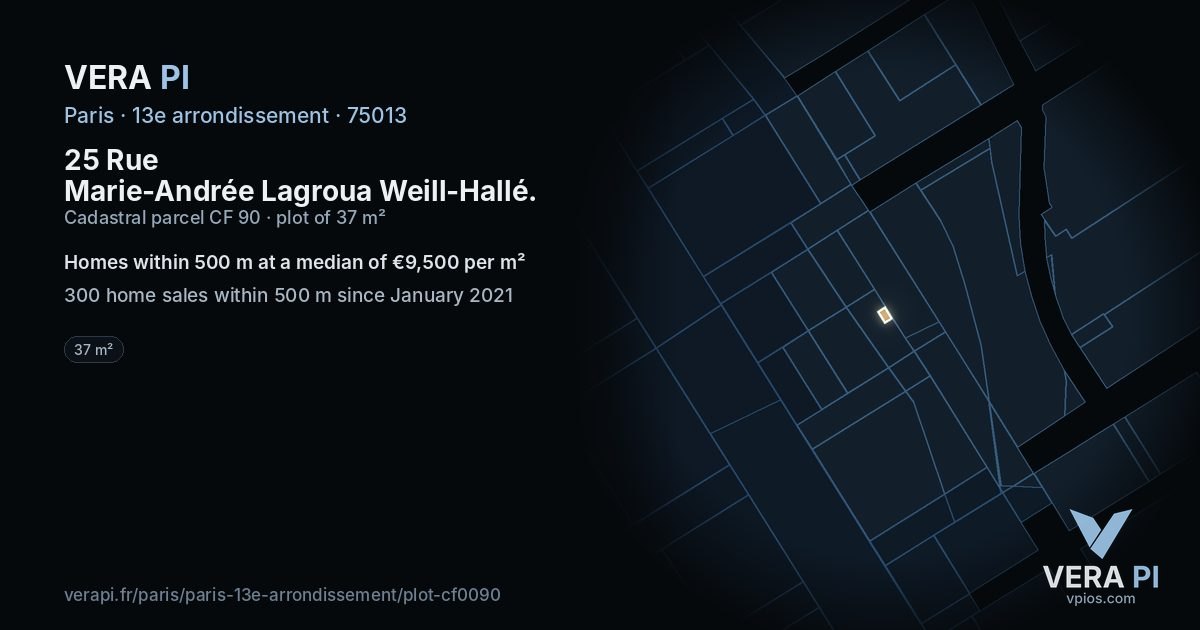 25 Rue Marie-Andrée Lagroua Weill-Hallé, 13e arrondissement at night – the plot lit, the parcels around coloured by the prices near them