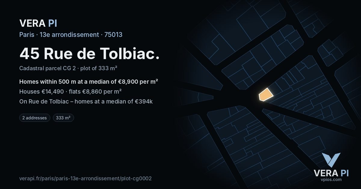 45 Rue de Tolbiac, 13e arrondissement at night – the plot lit, the parcels around coloured by the prices near them