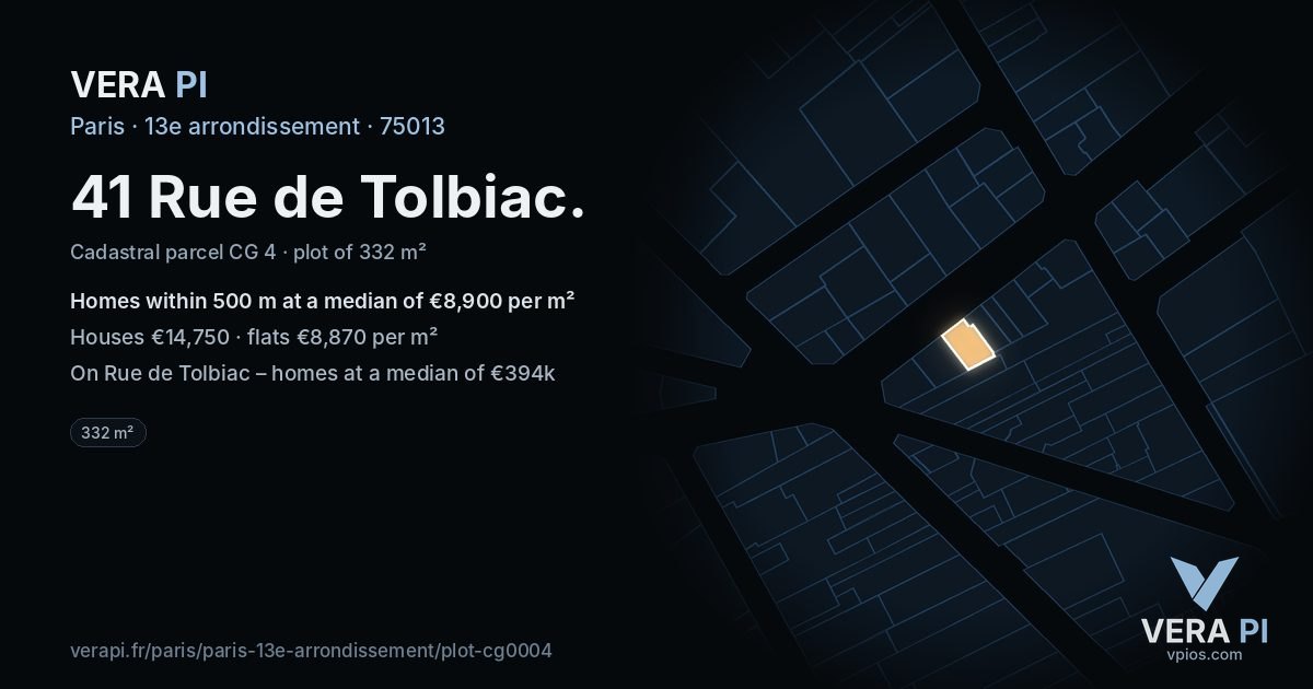 41 Rue de Tolbiac, 13e arrondissement at night – the plot lit, the parcels around coloured by the prices near them