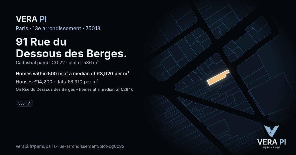 91 Rue du Dessous des Berges, 13e arrondissement at night – the plot lit, the parcels around coloured by the prices near them