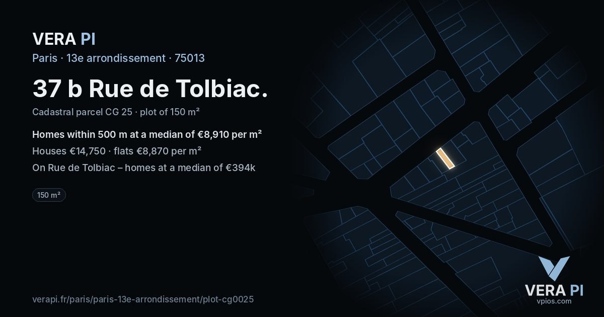 37 b Rue de Tolbiac, 13e arrondissement at night – the plot lit, the parcels around coloured by the prices near them