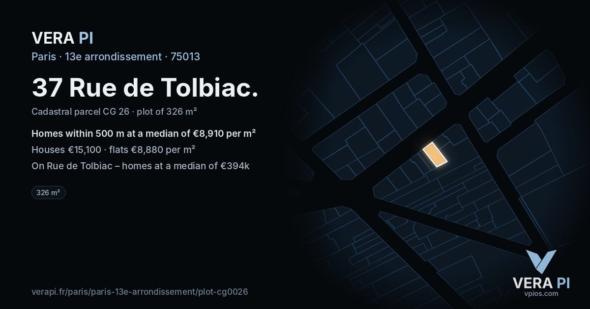 37 Rue de Tolbiac, 13e arrondissement at night – the plot lit, the parcels around coloured by the prices near them