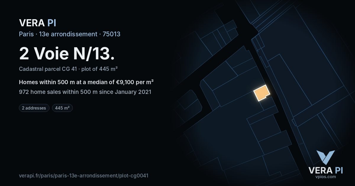2 Voie N/13, 13e arrondissement at night – the plot lit, the parcels around coloured by the prices near them