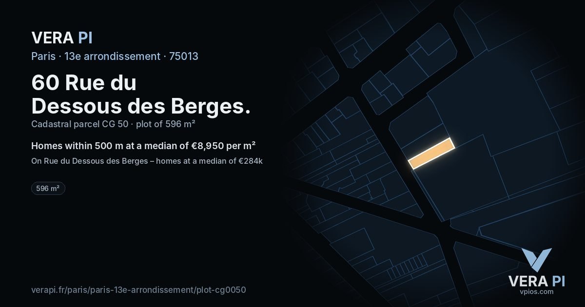 60 Rue du Dessous des Berges, 13e arrondissement at night – the plot lit, the parcels around coloured by the prices near them