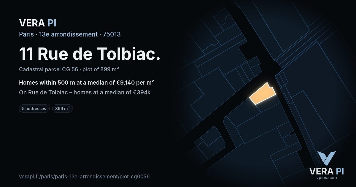 11 Rue de Tolbiac, 13e arrondissement at night – the plot lit, the parcels around coloured by the prices near them