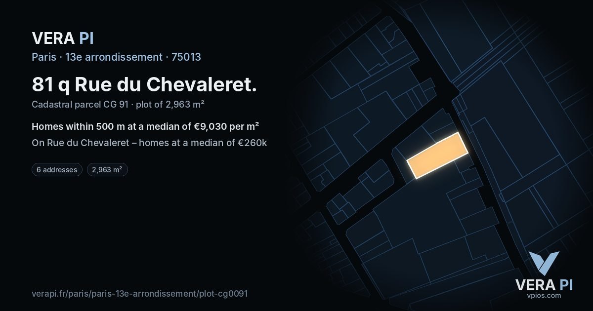 81 q Rue du Chevaleret, 13e arrondissement at night – the plot lit, the parcels around coloured by the prices near them