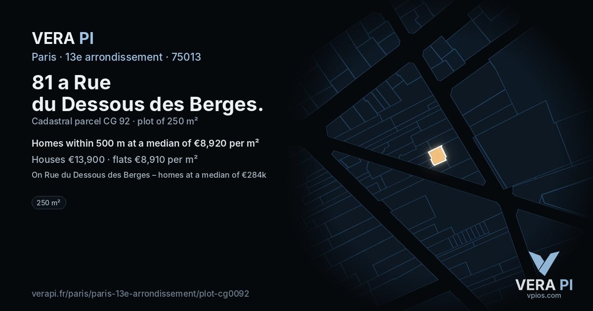 81 a Rue du Dessous des Berges, 13e arrondissement at night – the plot lit, the parcels around coloured by the prices near them
