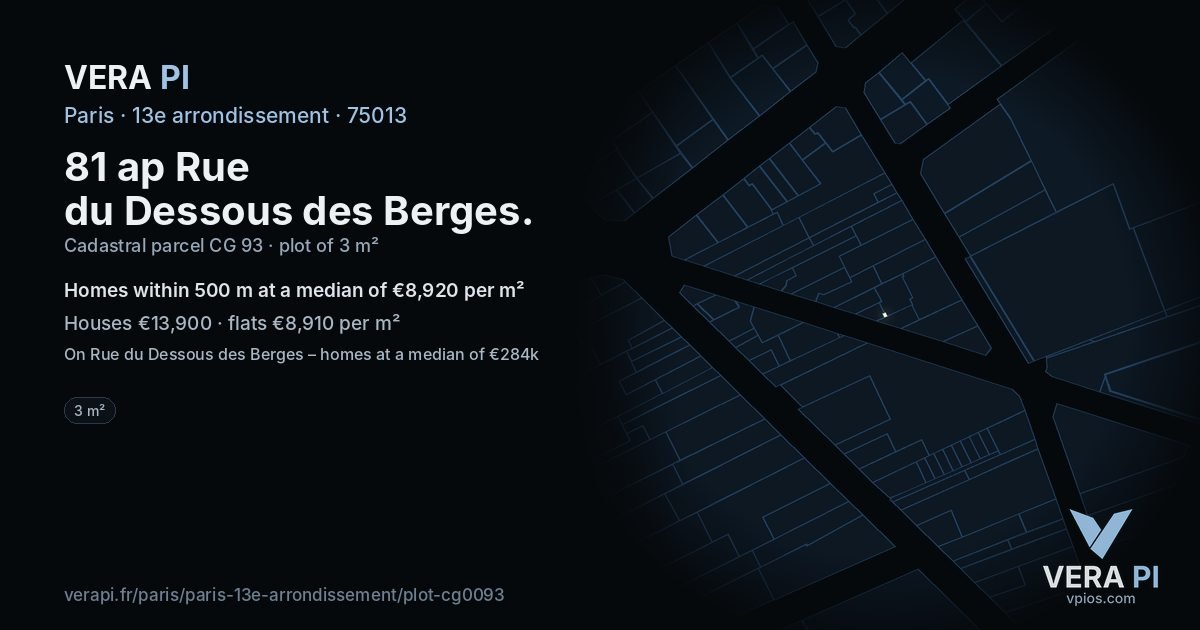 81 ap Rue du Dessous des Berges, 13e arrondissement at night – the plot lit, the parcels around coloured by the prices near them