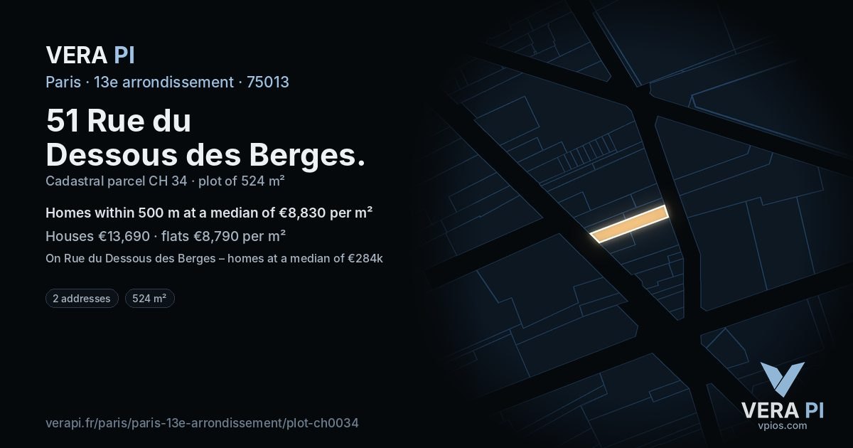 51 Rue du Dessous des Berges, 13e arrondissement at night – the plot lit, the parcels around coloured by the prices near them