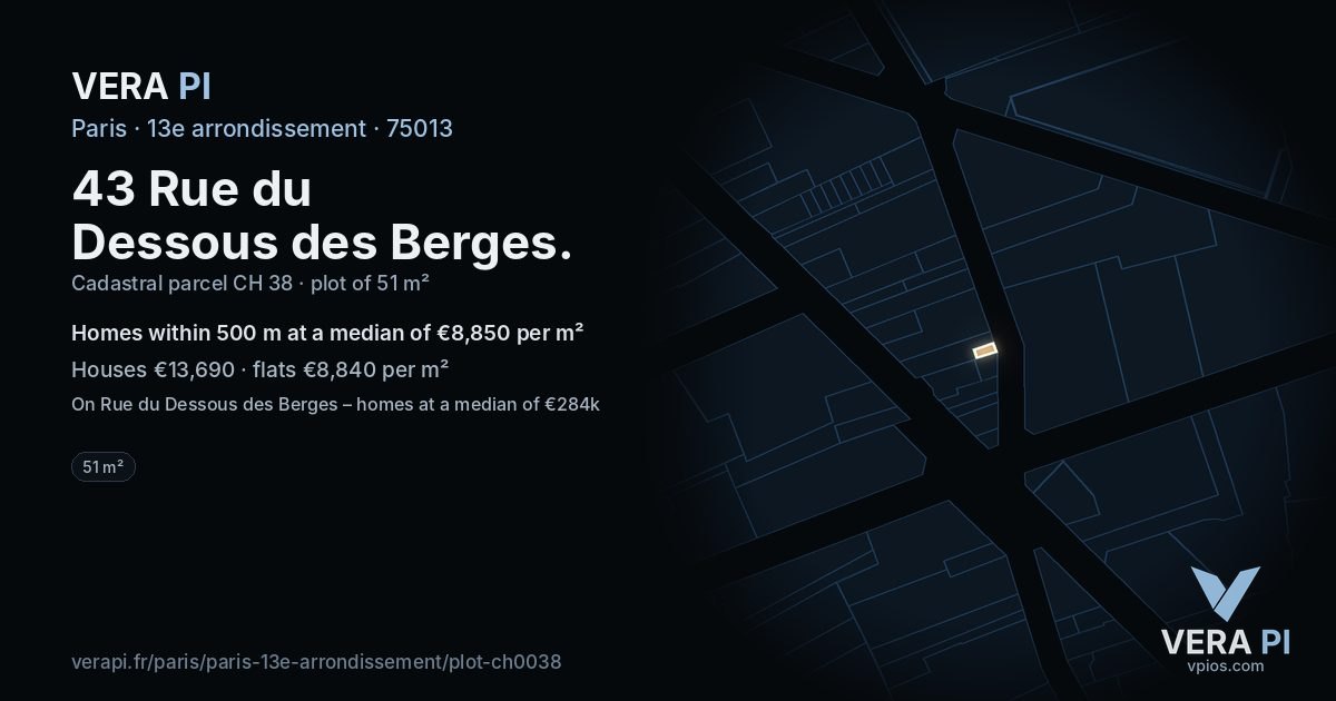43 Rue du Dessous des Berges, 13e arrondissement at night – the plot lit, the parcels around coloured by the prices near them