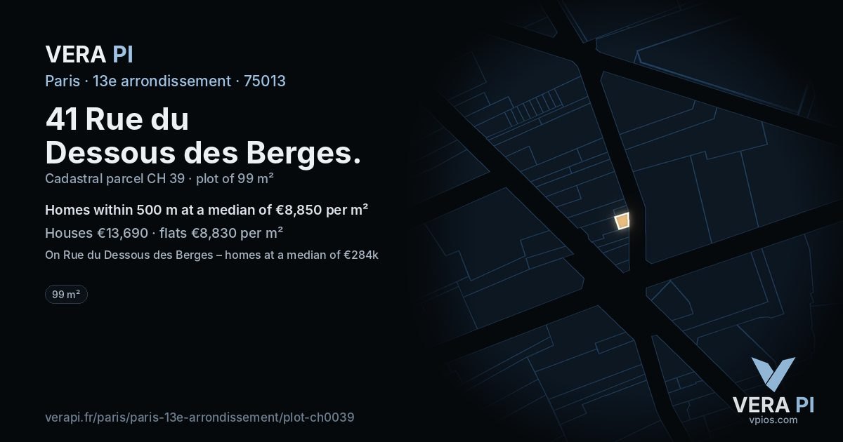 41 Rue du Dessous des Berges, 13e arrondissement at night – the plot lit, the parcels around coloured by the prices near them
